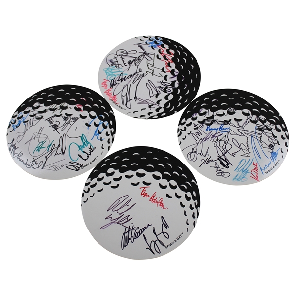 Four (4) Multi-Signed Pga Golf Ball Placemats with Phil Vijay, Bubba, Sergio & Others