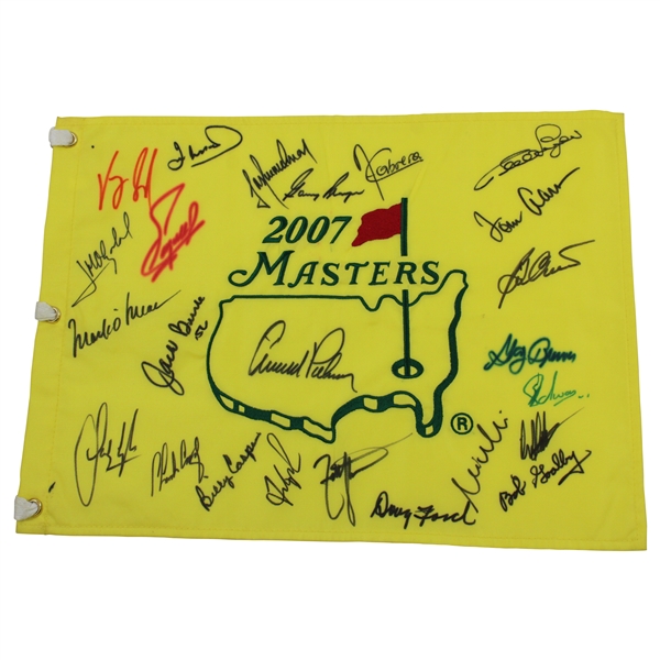 Masters CHAMPS Signed 2007 Masters Embroidered Flag - Signed by 24 JSA ALOA