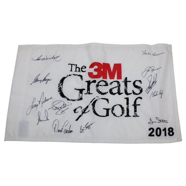 Jack Nicklaus, Gary Player, & Ten others Signed 2018 The 3M Greats of Golf Flag JSA ALOA