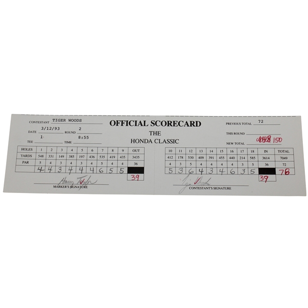 Tiger Woods Signed 1993 Honda Classic Official Used Contestant Scorecard EARLIEST KNOWN!  JSA ALOA
