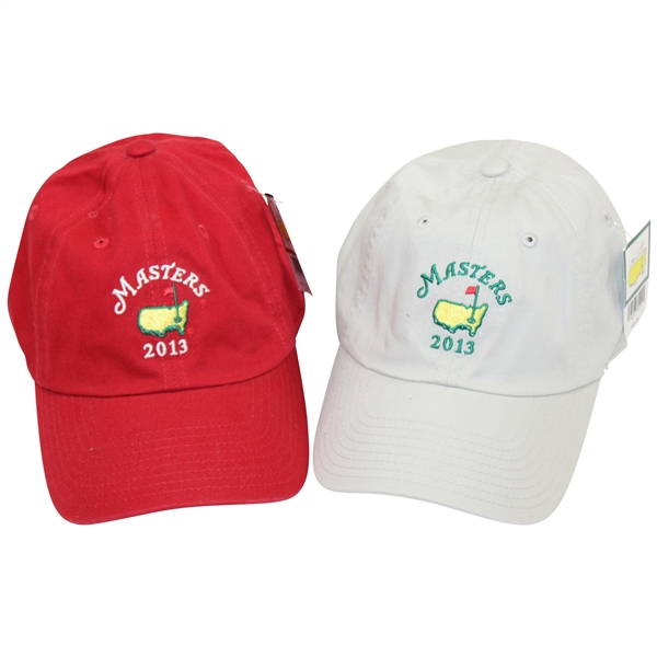 Two (2) 2013 Masters Caddy Hats - Red & Stone - Unworn with Original Tags