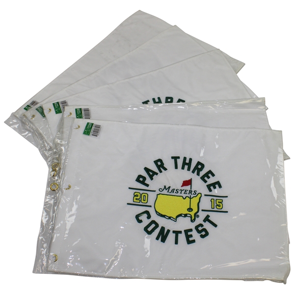 Five (5) 2015 Masters Embroidered Par 3 Flags in Original Sleeves