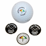 Four (4) Arnold Palmer Items -  Latrobe & Member of Arnies Army(x2) Ball Markers Plus Logo Golf Ball