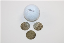 Four (4) Arnold Palmer Items -  Latrobe & 'Member of Arnie's Army'(x2) Ball Markers Plus Logo Golf Ball