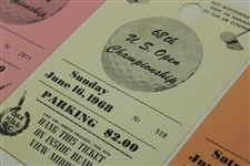 1968 US Open Oak Hill Country Club Final Rd (6/16/1968) Ticket with Three Parking Passes (Thurs., Sat., Sunday)