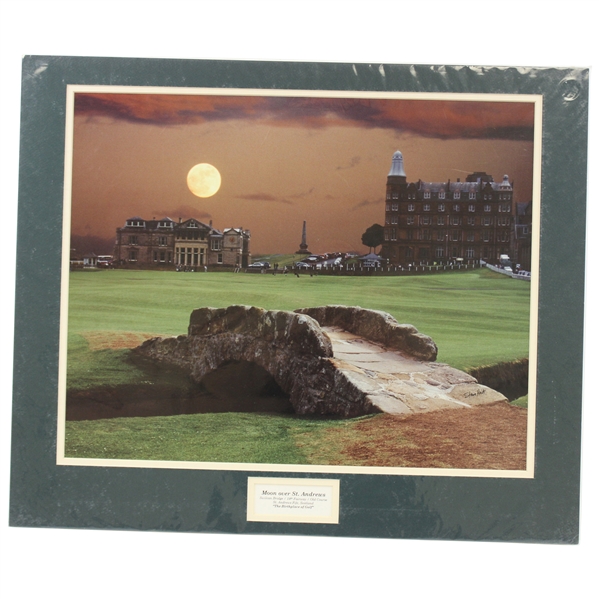 Moon Over St. Andrews Swilcan Bridge/18th Fairway/Old Course Large Matted Photo