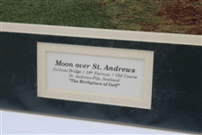 Moon Over St. Andrews' Swilcan Bridge/18th Fairway/Old Course Large Matted Photo
