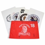 Five (5) Signed US Open Embroidered & Screen Flags JSA ALOA