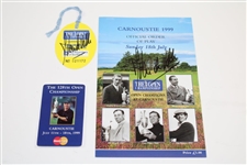 Jean van de Velde Signed 1999 OPEN Sunday Order Sheet, Badge & Two Comm. Postcards JSA ALOA