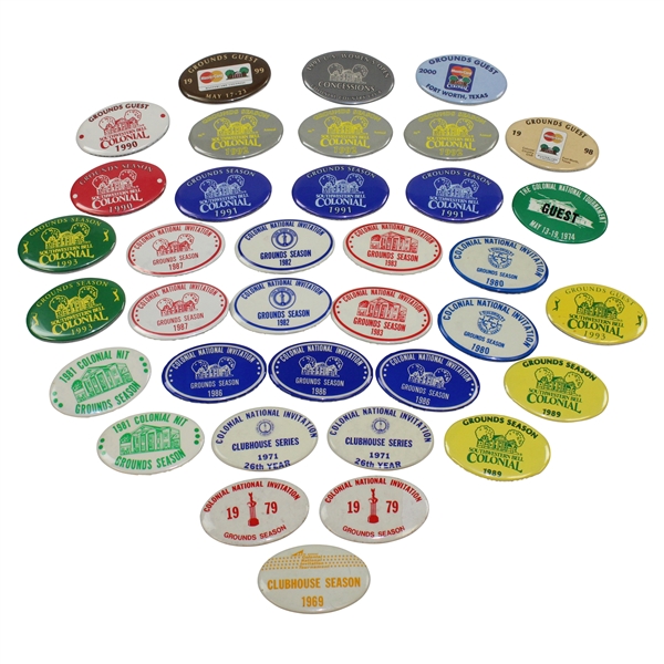 Thirty-Six (36) Colonial National Invitation Badges from Various Years Inc. Womens US Open