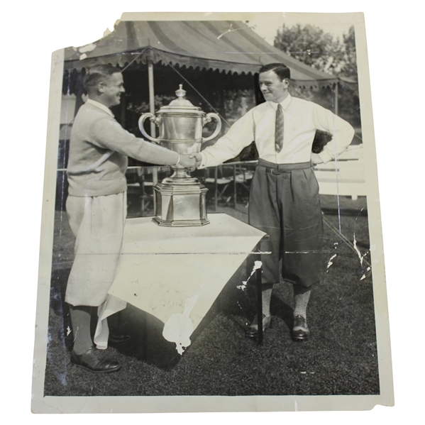 Bobby Jones & William Tweddell 1928 Walker Cup Captains with Trophy Wire Photo