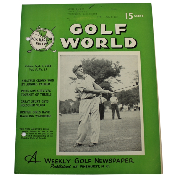 1954 Golf World Magazine with Amateur Crown Won by Arnold Palmer  - Vol 8, No. 13