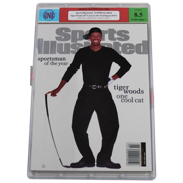 Tiger Woods 2000 Sports Illustrated SIs First Repeat SOTY No Label 12/18/00 - SNC #075859 NrMt-Mint+ 8.5