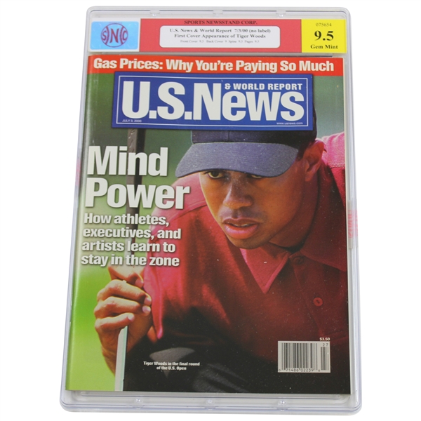Tiger Woods 2000 US News & World First Cover Appearance of Tiger No Label 7/3/00 - SNC #075654 Gem Mint 9.5