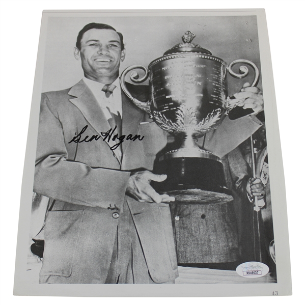 Ben Hogan Signed Black and White Holding PGA Trophy Magazine Page JSA #XX49037