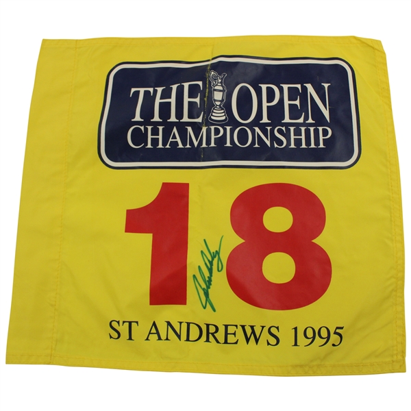 John Daly Signed 1995 OPEN at St. Andrews Yellow Screen Flag JSA ALOA