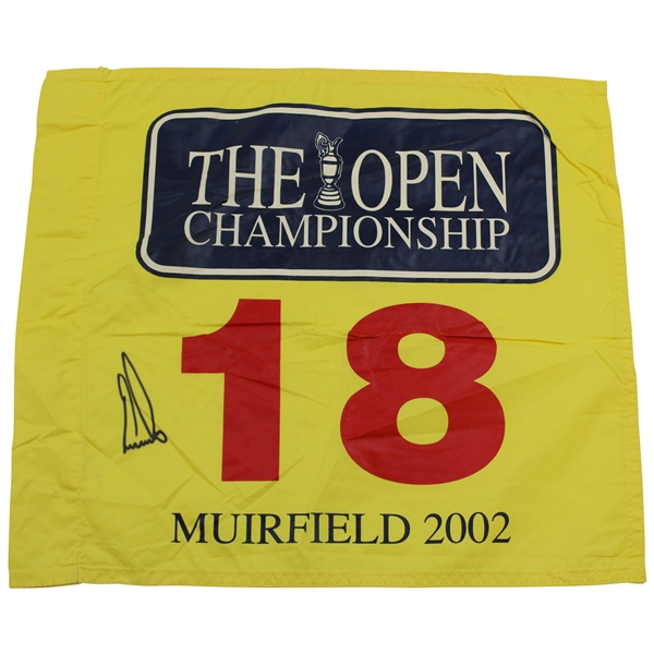Ernie Els Signed 2002 OPEN at Muirfield Yellow Screen Flag JSA ALOA