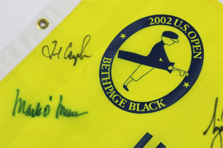Woods, O'Meara, Couples & Mickelson Signed 2002 US Open Yellow Screen Flag JSA ALOA