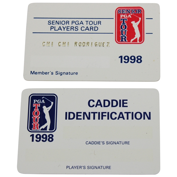 Chi-Chi Rodriguezs 1998 Senior PGA Tour Players Card with 1998 Caddie Identification Card