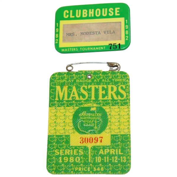 Chi-Chi Rodriguezs Personal 1980 Masters SERIES Badge #30097 with 1982 Clubhouse Badge #751