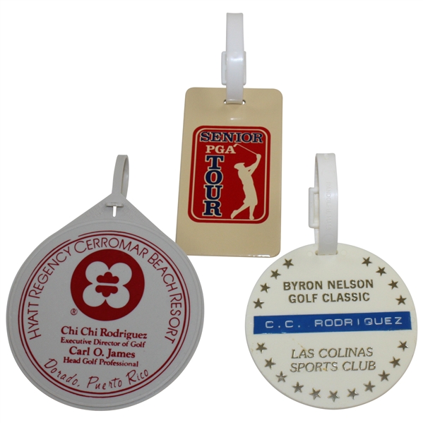 Chi-Chi Rodriguezs Personal Group of Three (3) Bag Tags - Senior Pga Tour, Byron Nelson Classic, & Cerromar Beach 