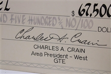 Chi-Chi Rodriguez's Personal Oversize Winner's Check from 1991 GTE West Classic for $67,500