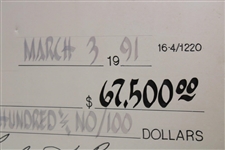 Chi-Chi Rodriguez's Personal Oversize Winner's Check from 1991 GTE West Classic for $67,500