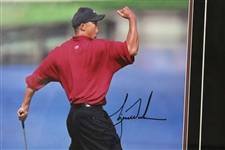 Tiger Woods Signed Oversize Red Shirt Fist Pump 16x20 Photo - Framed UDA #BAK30084