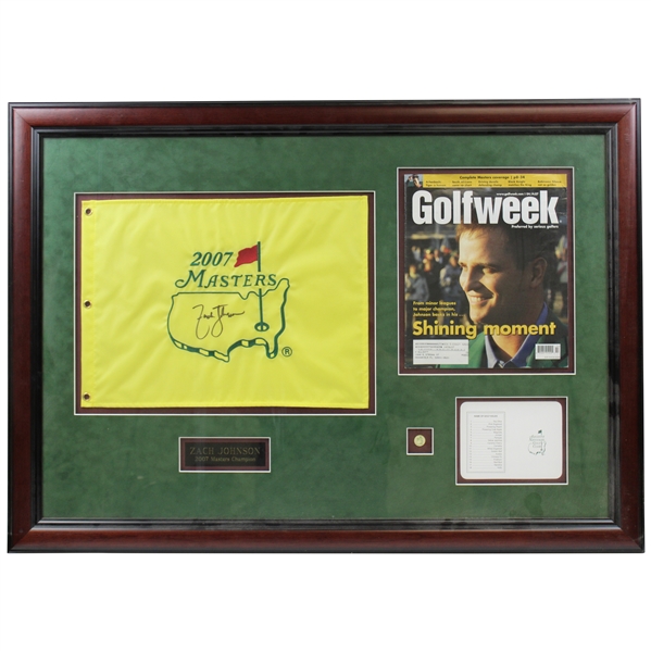 Zach Johnson Signed 2007 Masters Embroidered Flag Display - Framed JSA ALOA