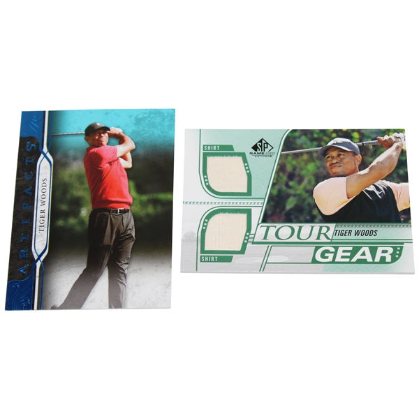 2021 Tiger Woods SP Game Used Tour Gear Shirt & Upper Deck Artifacts Golf Cards