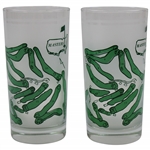 Pair of Vintage Frosted Masters Course Map & Scorecard Drinking Glasses