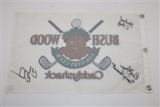 Chevy Chase, Michael O'Keefe & Cindy Morgan Signed Caddyshack Bush Wood CC Flag JSA ALOA