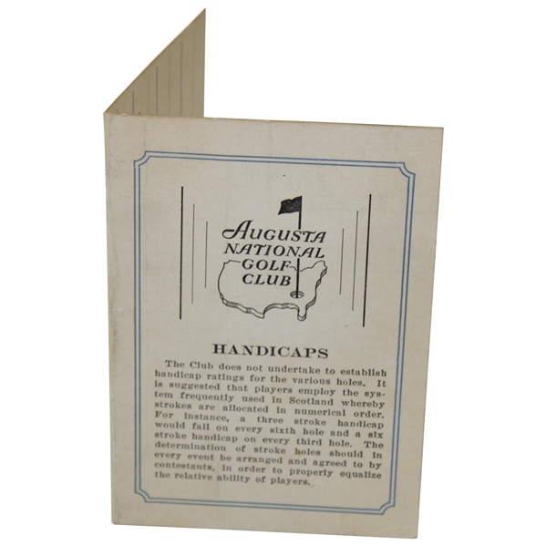 1932-1934 Earliest Known Augusta National Golf Club Scorecard