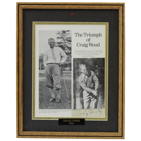 Craig Wood 1941 Masters Champion Signed Photo Display - Framed JSA #XX48174