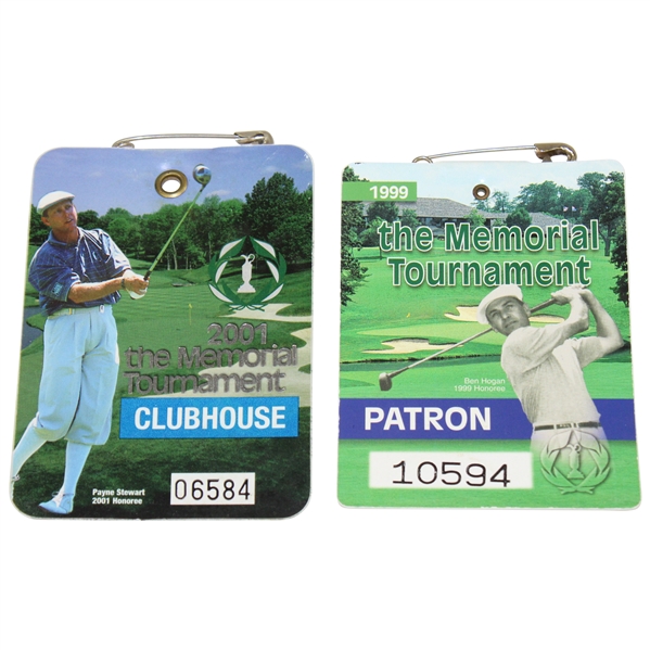 1999 & 2001 The Memorial Tournament Patron Series Badges - Ben Hogan & Payne Stewart