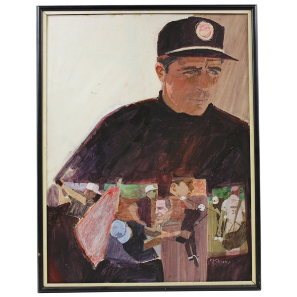 Circa 1960s Original Gary Player Pencil & Gouache on Board by Artist Bernie Fuchs - Framed