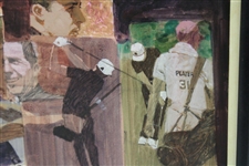Circa 1960's Original Gary Player Pencil & Gouache on Board by Artist Bernie Fuchs - Framed