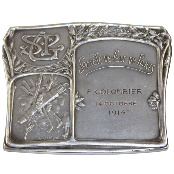 1916 Large French Societe de Golf de Paris Sterling Silver Medal Awarded to E. Columbier in 1916