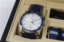 Bobby Jones SS Watch in Wooden Case with 2 Interchangeable Bands - New Battery & New with Tags