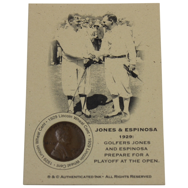 Bobby Jones & Espinosa 1929 Playoff at Winged Foot Penny Card