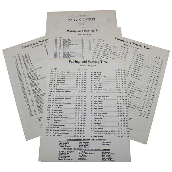 1987 Masters Tournament Wednesday-Sunday Pairing Sheets