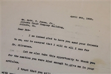 Copy of April 8, 1930 Letter from Alex Morrison to Bobby Jones
