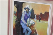 Belles Annees Lady Golfers Near Tree by Artist Pettiaux - Framed