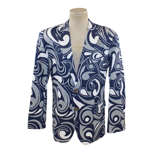 John Daly Signed Personal Hand-tailored LoudMouth Blue, Grey, & White Swirls Themed Sport Coat JSA ALOA