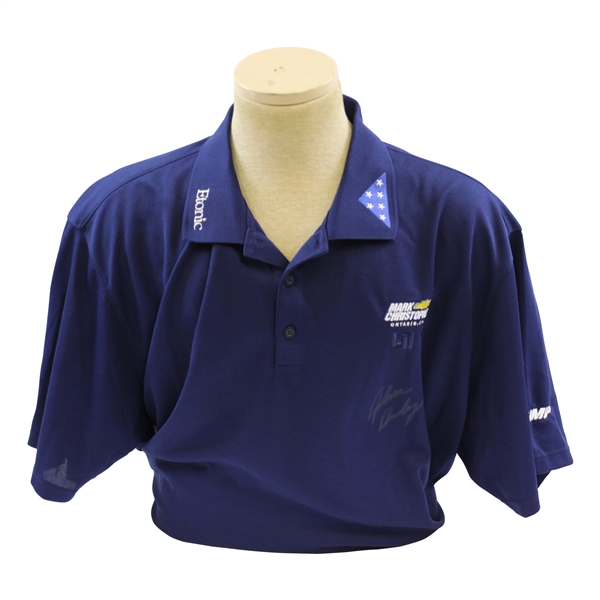 John Daly Signed Personal Match Worn Navy Blue Golf Shirt with Sponsors JSA ALOA