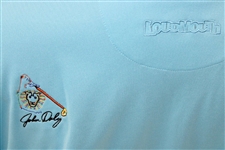 John Daly Signed Personal Match Worn Aqua Blue Golf Shirt with Sponsors JSA ALOA