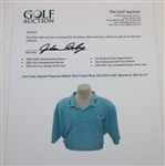 John Daly Signed Personal Match Worn Aqua Blue Golf Shirt with Sponsors JSA ALOA