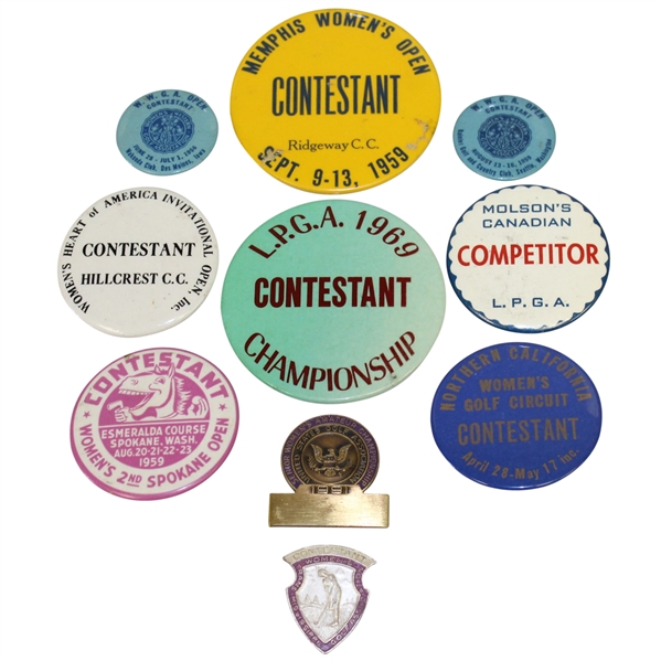 Ten Misc. Womens Golf Contestant Badges - 1969 LPGA, Spokane Open, WWGA, & Others