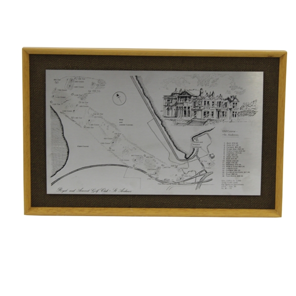 Classic The Old Course St. Andrews R&A Clubhouse, Hole Names & Course Layout Stainless Steel Map - Framed