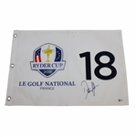 Dustin Johnson Signed 2018 Ryder Cup at Le Golf National Flag BECKETT #E62870